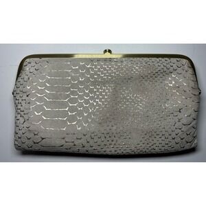 HOBO The Original Lauren Clutch Wallet Gold Exotic Print Suede Leather Money